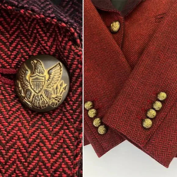 Smythe Duchess Tweed Peaked Lapel Velvet Trim Blazer Jacket Red Burgundy Size 6 - Picture 4 of 9